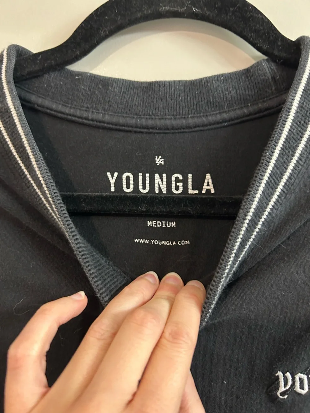 YoungLA Black Short Sleeve Crewneck with White Logo Trim - Picture 3 of 5